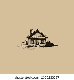 Vintage hand drawn Family House, line art Vintage house, Outline House, sketch family house, Home Vector illustration.
