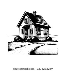 Vintage hand drawn Family House, line art Vintage house, Outline House, sketch family house, Home Vector illustration.