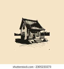 Vintage hand drawn Family House, line art Vintage house, Outline House, sketch family house, Home Vector illustration.