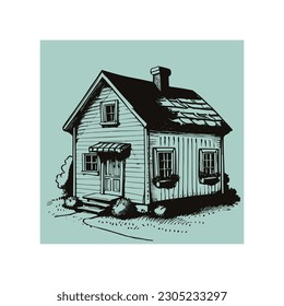 Vintage hand drawn Family House, line art Vintage house, Outline House, sketch family house, Home Vector illustration.