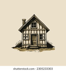 Vintage hand drawn Family House, line art Vintage house, Outline House, sketch family house, Home Vector illustration.