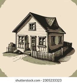 Vintage hand drawn Family House, line art Vintage house, Outline House, sketch family house, Home Vector illustration.