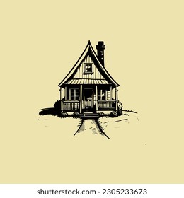 Vintage hand drawn Family House, line art Vintage house, Outline House, sketch family house, Home Vector illustration.