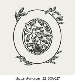 Vintage hand drawn flora ornament logo template