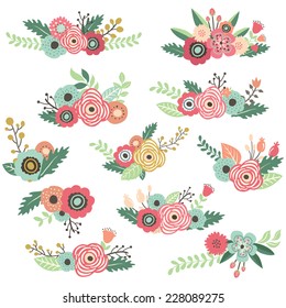 Vintage Hand Drawn Floral Bouquet Set 