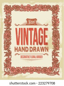 Vintage hand drawn floral decorative border