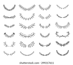 Vintage hand drawn floral elements collection. Vector sketch leaves set.