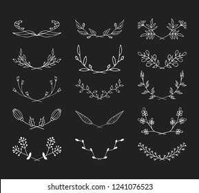 Vintage hand drawn floral laurel borders. Vector isolated elements. Wedding dividers for invitation card.