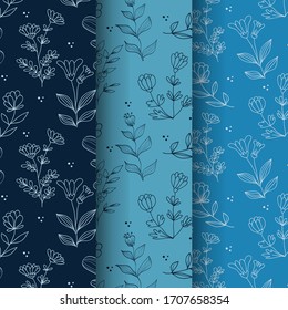 Vintage hand drawn floral seamless pattern set perfect for textile and gift wrap 