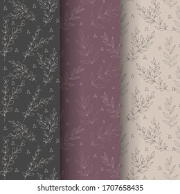 Vintage hand drawn floral seamless pattern set perfect for textile and gift wrap 