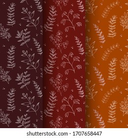 Vintage hand drawn floral seamless pattern set perfect for textile and gift wrap 