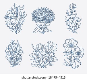 Vintage Hand Drawn Flower Illustration Set