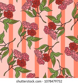 Vintage hand drawn flowers classic design with retro style elements seamless pattern vector
