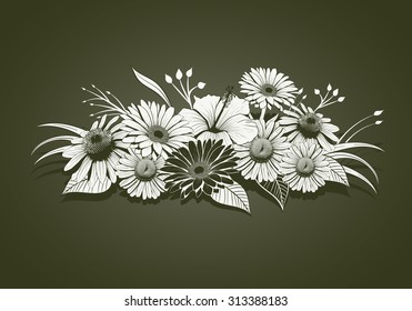 Vintage hand drawn flowers. Elements are layered separately in vector file. Global colors.