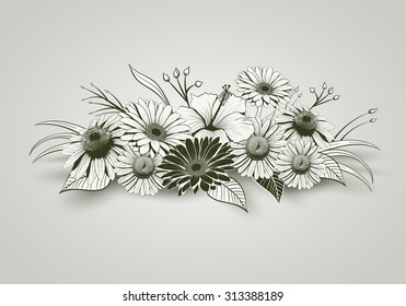 Vintage hand drawn flowers. Elements are layered separately in vector file. Global colors.