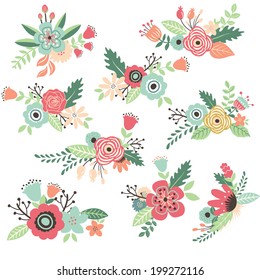Vintage Hand Drawn Flowers Set 