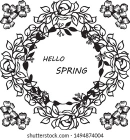 Vintage hand drawn frame with cute leaf floral, for handwritten hello spring. Vector