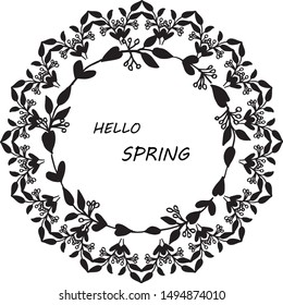 Vintage hand drawn frame with cute leaf floral, for handwritten hello spring. Vector
