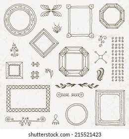 Vintage hand drawn frames collection set. Vector illustration.