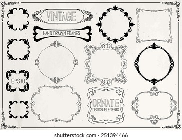 Vintage hand drawn frames on craft paper