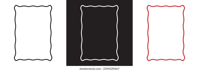 Vintage hand drawn frames with whimsical lines in coquette style. Minimalist line art borders. Template for poster, banner, wedding invitation, birthday etc.  Isolated on white and black background. 
