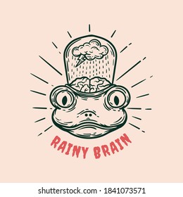 Vintage Hand Drawn Frog With Rain Brain illustration