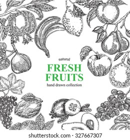 Vintage hand drawn fruits background. Vector illustration