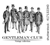 Vintage Hand Drawn Gentleman Set. Men's clothing. Retro Illustration in ancient engraving style. Monochrome style. Vintage Club Emblem