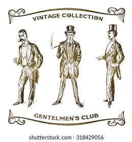 Vintage Hand Drawn Gentlemen Set. Men's fashion of the 20s