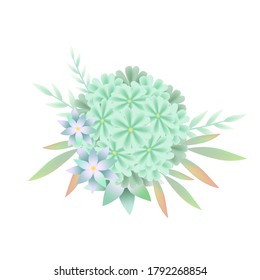 Vintage hand drawn green flowers, flowers, balls and leaves vector illustrations, spring and summer natural plants, invitations, wedding celebration decoration, textiles, wallpapers, wrapping paper