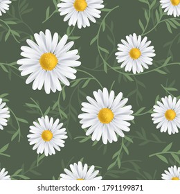 Vintage hand drawn green leaves sun flower flowers vector seamless background, natural plant elements green background, textile, wallpaper, decorative pattern