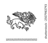 Vintage hand drawn Griffin mythology animal vector isolated on white background