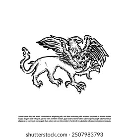 Vintage hand drawn Griffin mythology animal vector isolated on white background