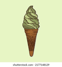 vintage Hand Drawn Ice Cream icon Vector template for banner, flyer, cafe or restaurant menu. 