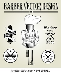 vintage hand drawn icons of barber shop with different icons in vintage style. Vector 