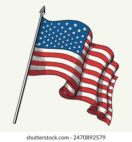 Antiguas Dibujado A Mano Ilustración De La Bandera Americana