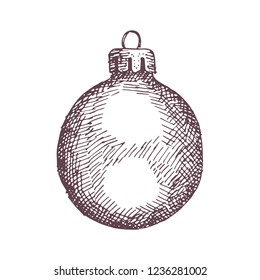 Vintage hand drawn illustration of Christmas ball. Christmas greeting card, decoration.