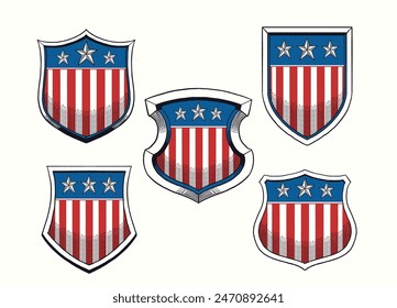 Vintage Hand Drawn Illustration Set Of American Shield