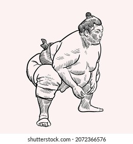 Vintage hand drawn Japanese sumo