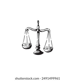 Vintage hand drawn justice scale weight vector art illustration