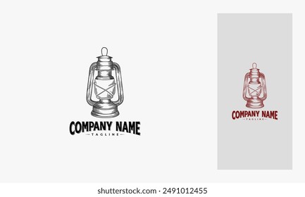 Concepto de linterna dibujada a mano de Antiguas. Perfecto para el diseño de logotipo, insignia, etiquetas de camping. Monocromo. Símbolo de emblemas de actividades al aire libre. Ilustración vectorial de stock aislada sobre fondo blanco.