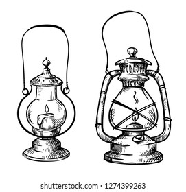 Vintage hand drawn lanterns, vector illustration  