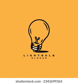 Vintage hand drawn light bulb logo design. Lamp bulb isolated on yellow background