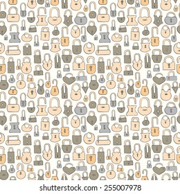 vintage hand drawn locks seamless pattern