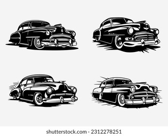 Vintage hand drawn logo design illustration of an old car, capturing the nostalgia and classic charm of automotive history