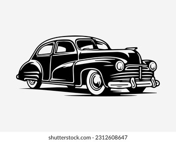 Vintage hand drawn logo design illustration of an old car, capturing the nostalgia and classic charm of automotive history