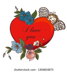 Vintage hand drawn I love you card vector