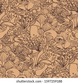 Vintage hand drawn mashrooms seamless pattern vector