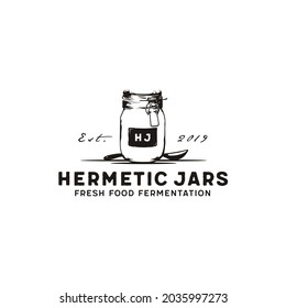 Vintage Hand Drawn Mason Storage Hermetic Glass Jar classic label logo design