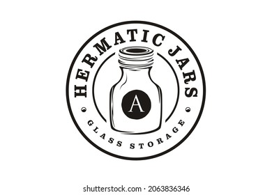 Vintage Hand Drawn Mason Storage Hermetic Glass Jar classic label logo design